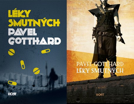 Současná (vlevo) a původní návrh obálky knihy Léky smutných. Zdroj: nakladatelství Host