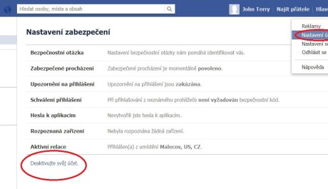 FOTO: Deaktivace &uacute;čtu FB 1