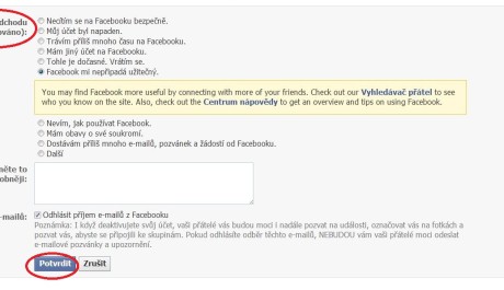 FOTO: Deaktivace &uacute;čtu FB 2