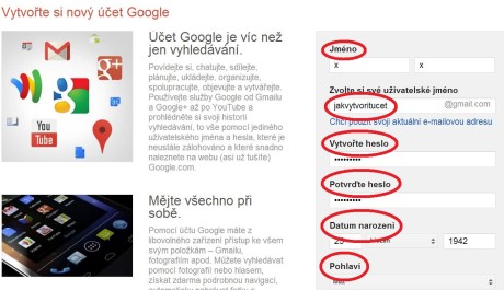 FOTO: Jak vytvořit Google účet 1