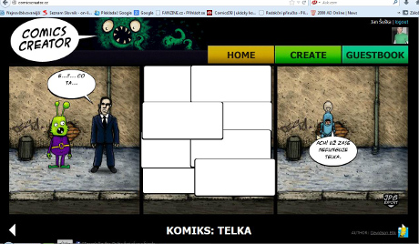 Ukázka z aplikace Comics Creator. Vaše dílka vám mohou ostatní uživatelé ohodnotit.