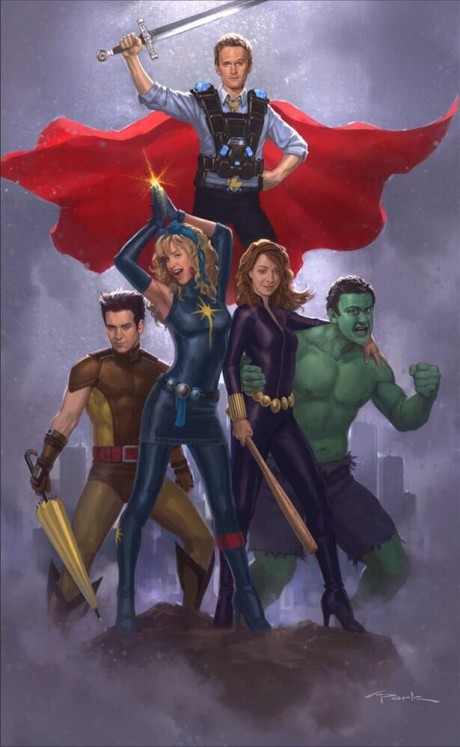 Hrdinové ze seriálu HIMYM, jako postavy z Marvelu. Zdroj: www.facebook.com/AndyParkArt