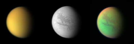 Různé osvětlení působící zajímavé efekty v atmosféře Titanu. Zdroj: Nasa.gov